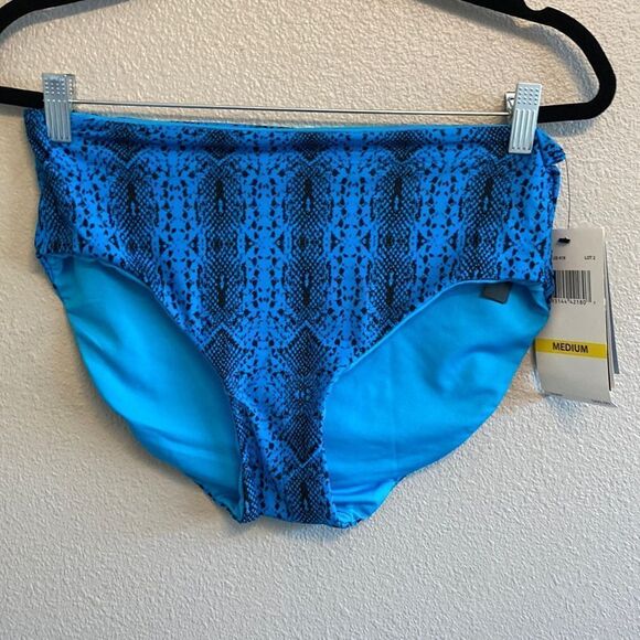 NWT- Coco Reef- blue snakeskin high waisted reversible bikini bottom- Size Med - Picture 1 of 13